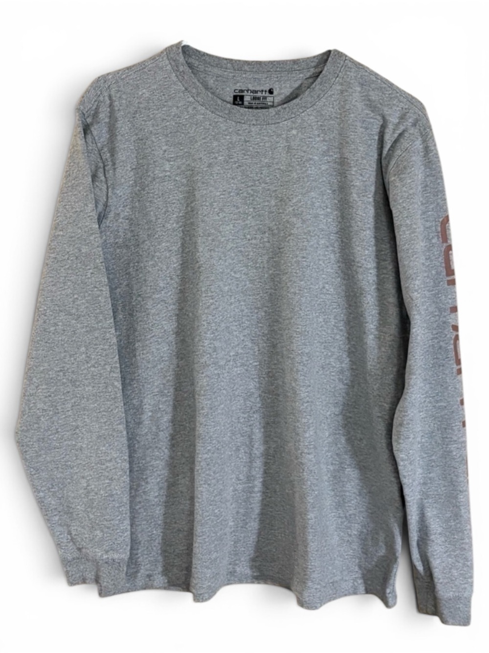 Carhartt Gray Loose Fit Crewneck Logo Long Sleeve Tee Top
